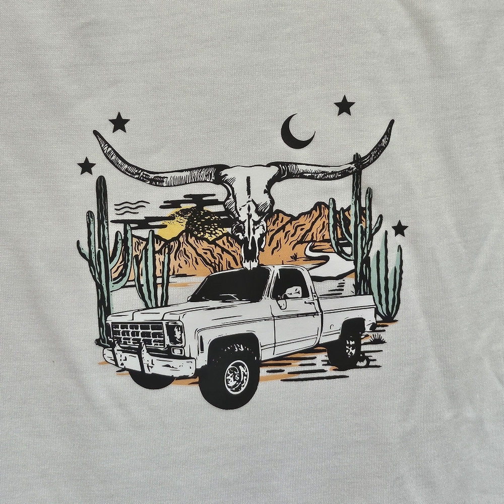NWT White Graphic Tee with Truck and Desert Scene "Dreams And Gasoline" - Picture 4 of 4